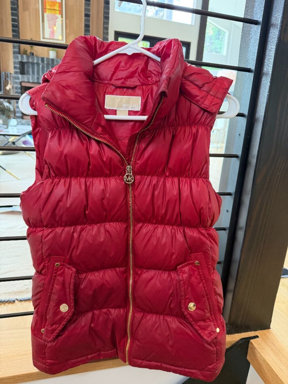Michael Kors Cherry Red Puffer Vest with Hood